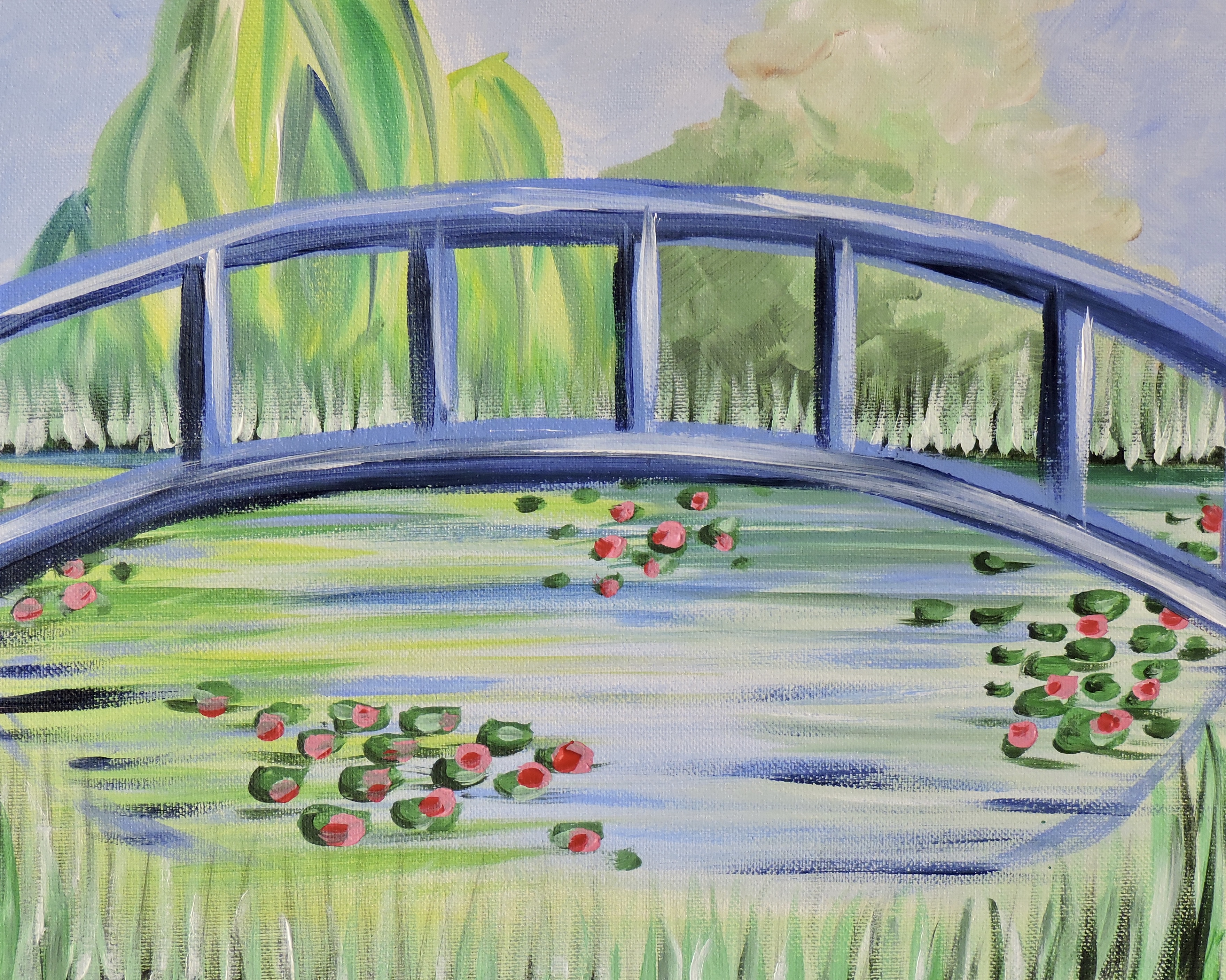 Monet Water Lily Bridge acrylic painting by Skye Pratt