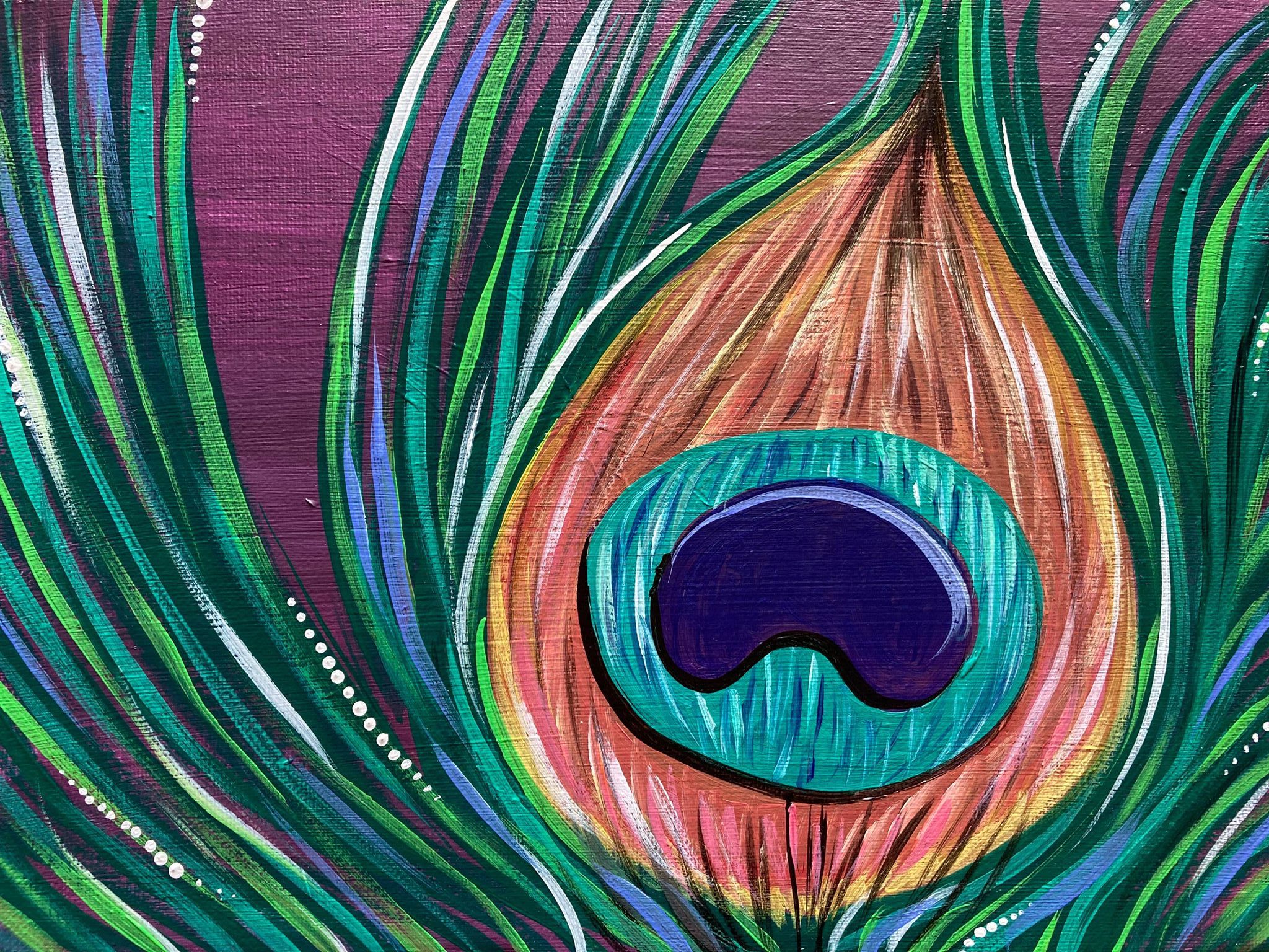 Peacock Feather acrylic painting by Skye Pratt