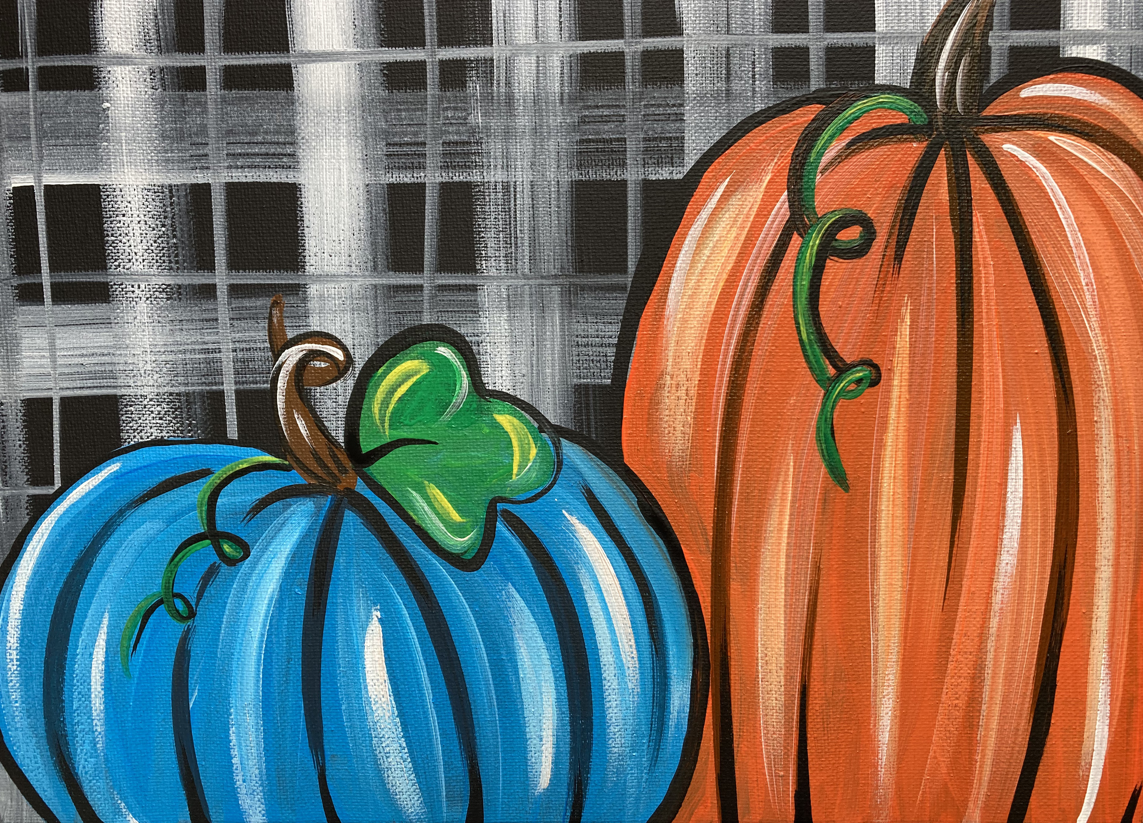 Pumpkins & Plaid acrylic painting by Skye Pratt