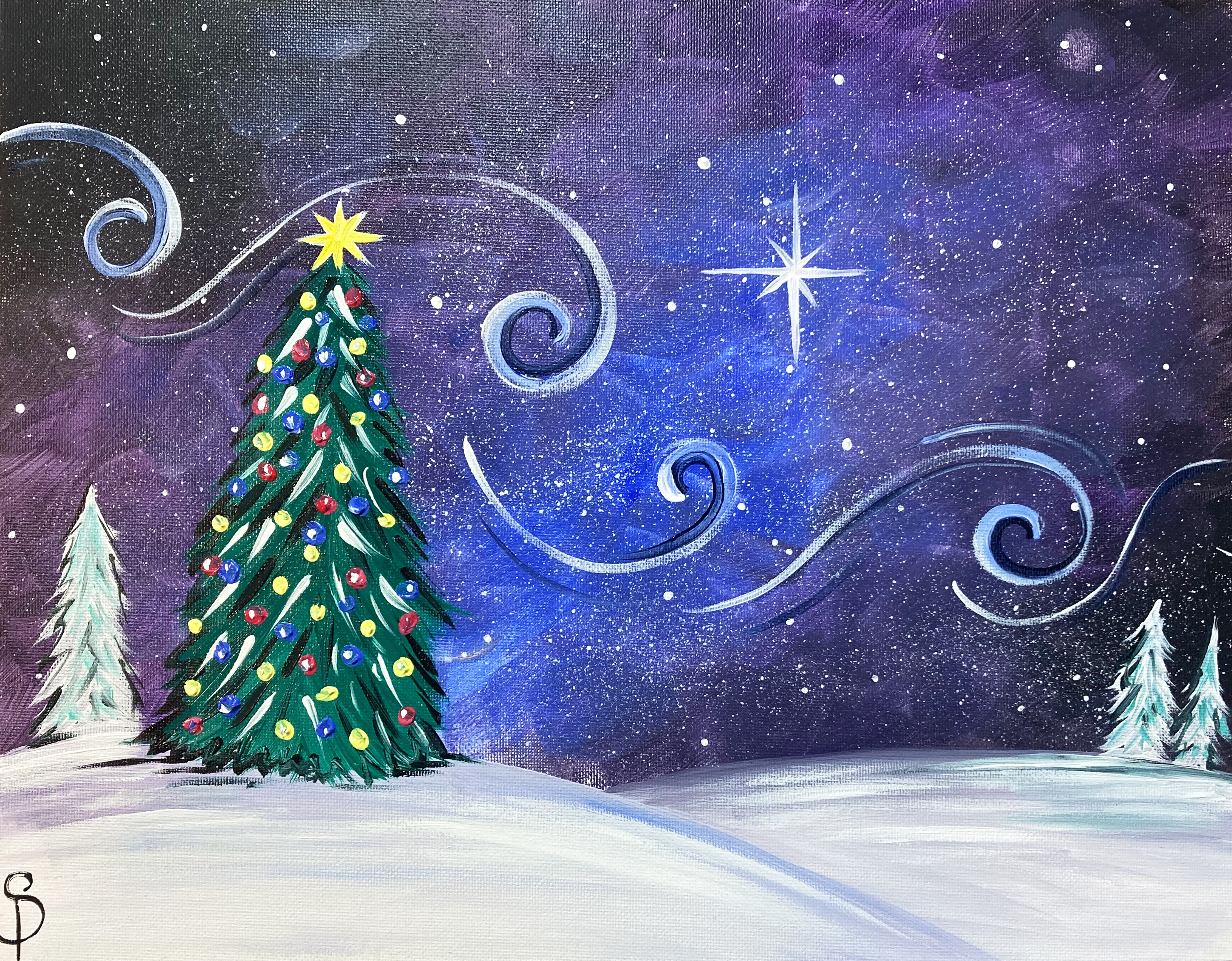 O' Christmas Tree acrylic painting by Skye Pratt