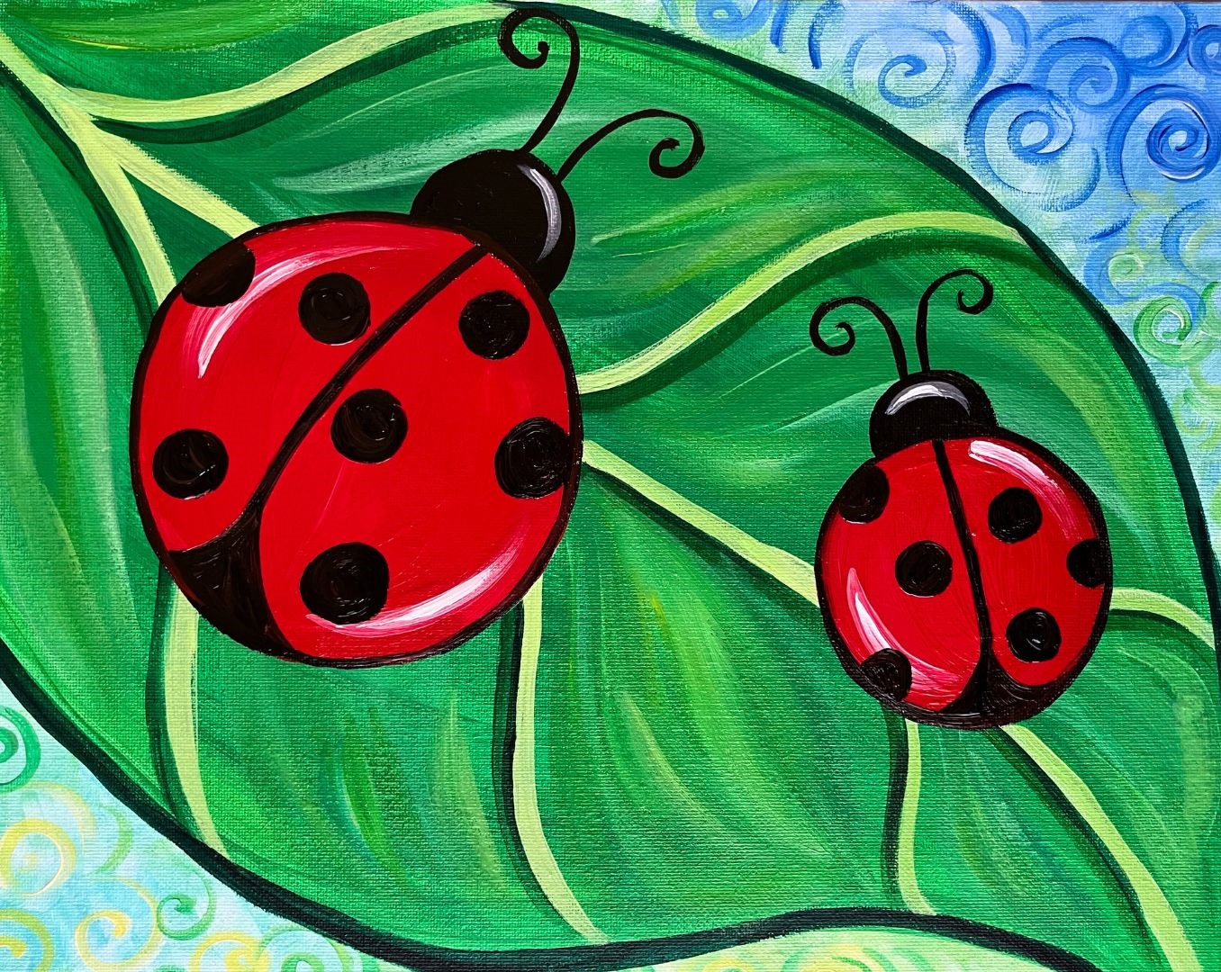 Ladybug & Baby Bug acrylic painting by Skye Pratt