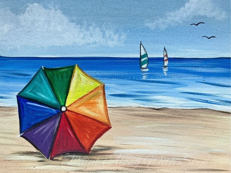 EP244- ‘Rainbow Beach Umbrella’ summer easy acrylic painting tutorial for&nbsp;beginners