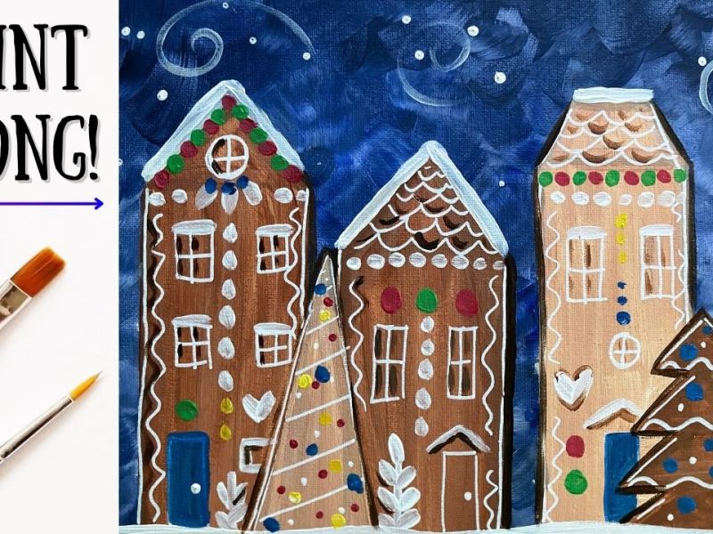 EP 256 – ‘Gingerbread Village’ easy acrylic Christmas painting tutorial for&nbsp;beginners