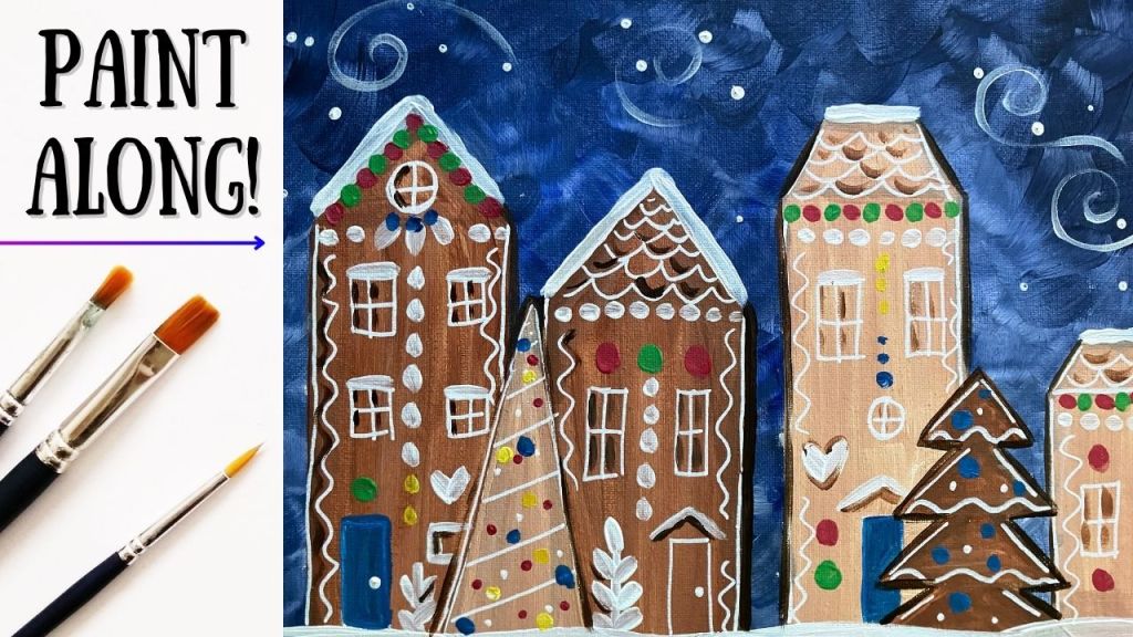EP 256 – ‘Gingerbread Village’ easy acrylic Christmas painting tutorial ...