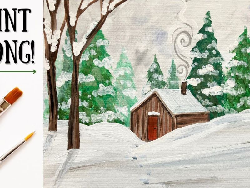 EP258- ‘Snowed In’ easy wintery cabin acrylic painting tutorial step-by-step for&nbsp;beginners