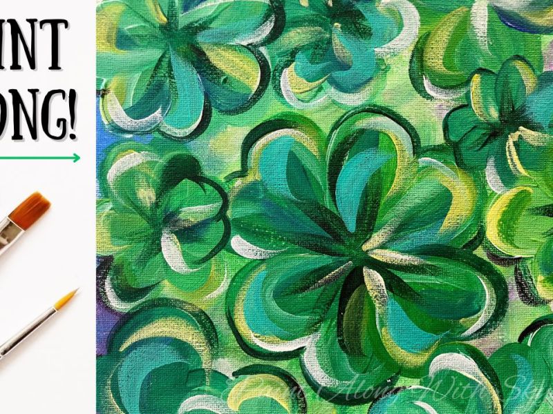 E261 – ‘Bed of Clovers’ easy St. Patrick’s Day easy four-leaf clover acrylic painting&nbsp;tutorial