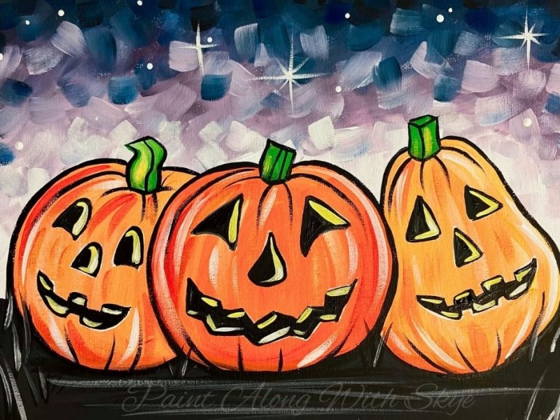 274 – Vintage Pumpkin trio jack-o’-lantern Halloween acrylic painting tutorial for&nbsp;beginners