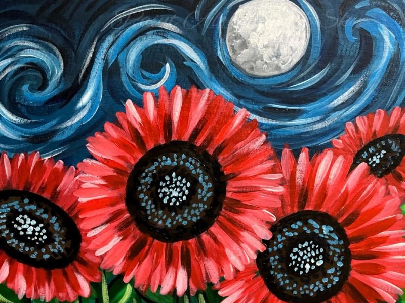 275- Red Sunflower Starry Night-inspired acrylic painting tutorial for&nbsp;beginners