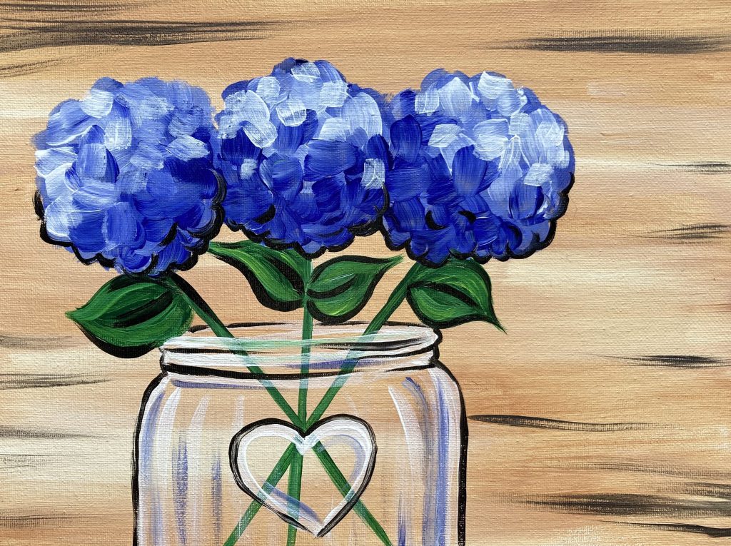Hydrangeas in a Mason Jar acrylic painting by Skye Pratt