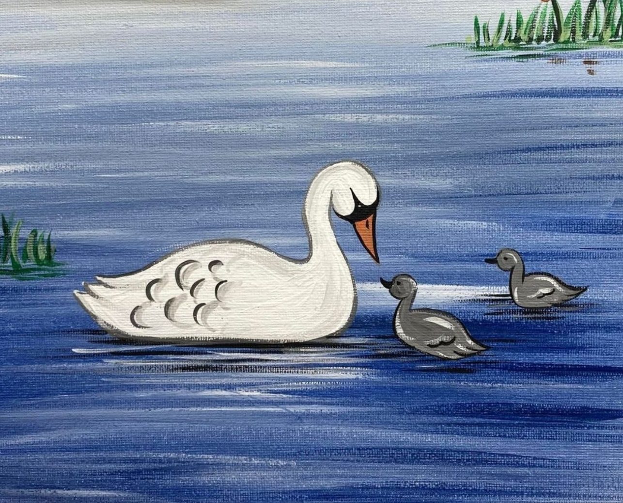Swan Family acrylic painting by Skye Pratt