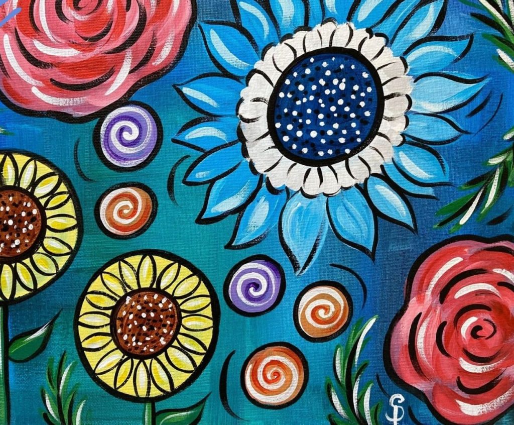 Folk Art Flowers acrylic painting by Skye Pratt