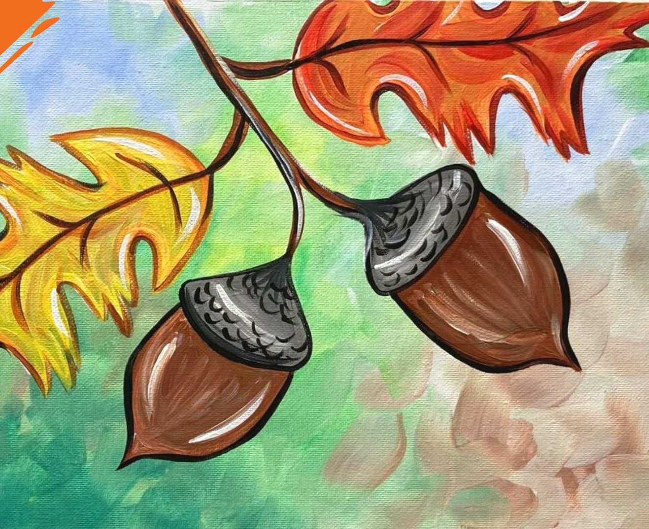 Acorns acrylic painting by Skye Pratt