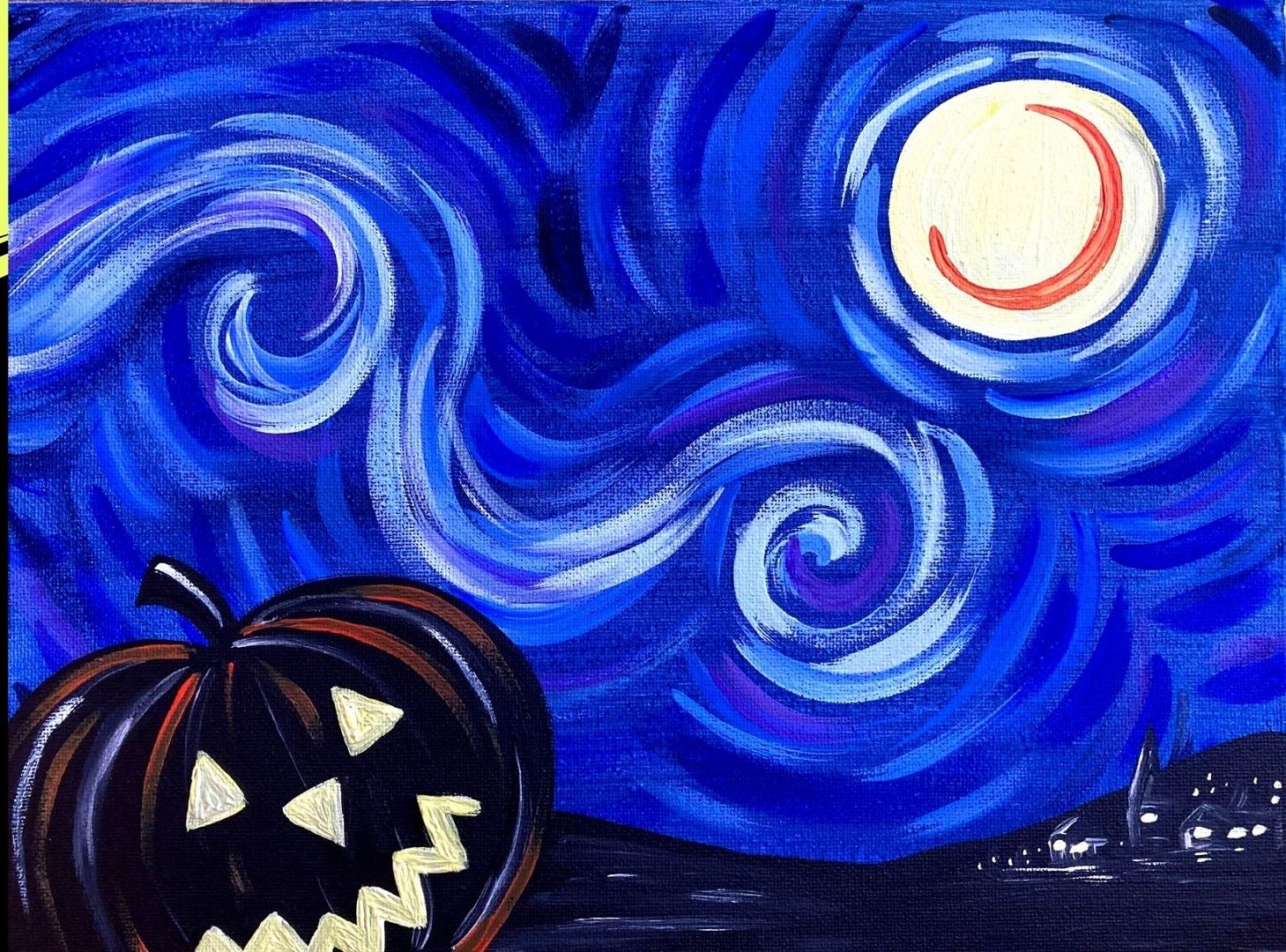 Starry Halloween Night acrylic painting by Skye Pratt