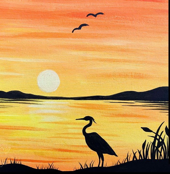 Heron Silhouette acrylic painting by Skye Pratt