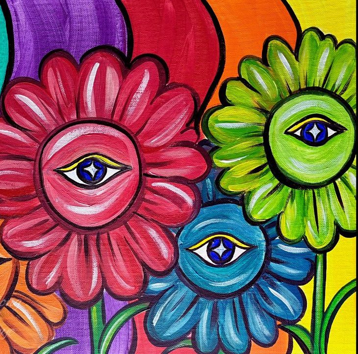All-Seeing Sunflowers acrylic painting by Skye Pratt